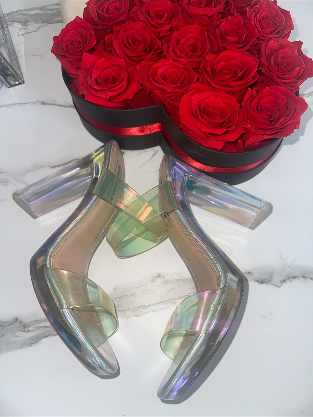 Steve Madden Iridescent Clear Strap Platform Heels - Picture 5 of 10
